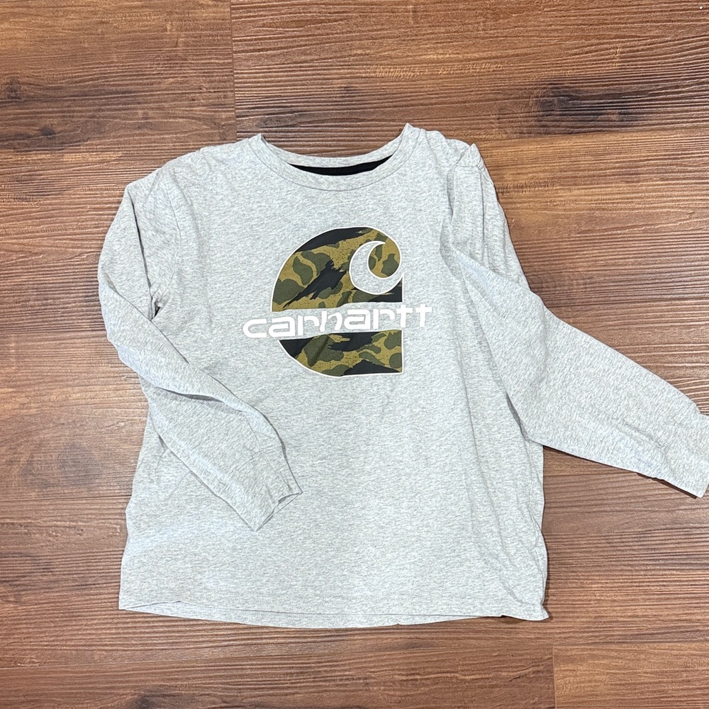 Carhartt Kids Heather Gray Camo Logo Long Sleeve Tee